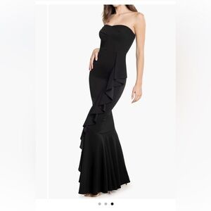 Dress the Population Paris Ruffle Strapless Mermaid Gown in Black, Size XS